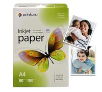 Papel fotográfico mate PrintPro de COLORWAY, 50 hojas, DIN A4, 190 g/m², secado instantáneo, resistente al agua, para todas las impresoras de inyección de tinta
