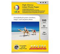 Papel fotográfico MR.R, 100 hojas A4, papel fotográfico brillante para impresora de inyección de tinta, 115gsm, hojas fotográficas blancas brillantes impermeables de secado instantáneo