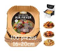 Papel Freidora Aire, 100 Piezas Papel Air Fryer Cuadrado BPA Free 16-20CM, Material Seguro y Sostenible, papel para freidora de aire perfecto para COSORI Cecotec 3-4.5L