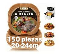 Papel Freidora Aire, 150 Piezas Papel Air Fryer Cuadrado BPA Free 20-24CM, Material Seguro y Sostenible, papel para freidora de aire perfecto para COSORI Cecotec 5-8L