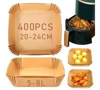 Papel Freidora Aire 400 Piezas, 20-24 cm Papel para Freidora de Aire Impermeable a Prueba de Aceite Cuadrado de 5 a 8 litros Airfryer Compatible con COSORI/NINJA