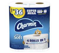 Papel higi nico ultra suave Charmin, 6 rollos Super Mega = 36 rollos regulares, 6 unidades