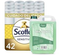 Papel Higiénico Scottex Sensitive 42 rollos + Jabón de Manos Líquido Aloe Fresco 5 Litros