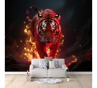 Papel Mural Tigre De Fuego, Murales De Pared Depredador Con Brillo 500X280cm Arte Decorativo De Pared Alternativa A La Pintura Pasillo, Oficina, Comedor Montaje Rápido Transpirable Y Resistente