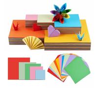 Papel Origami 500 Hojas, Cartulinas Colores Cuadradas 5 Tamaños (7x7 a 20x20 cm), 10 Colores Brillantes, Papel Papiroflexia para Niños y Manualidades Adultos, Pulpa de Madera