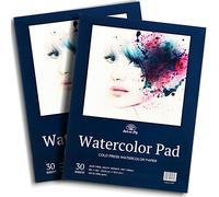 Papel para Acuarela - Bloc Acuarela de 60 Hojas para Pinturas Acuarelas - Grano Fino - A4, 300g - 2 Pack