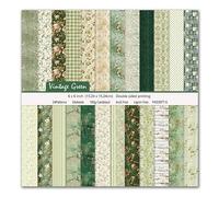 Papel para Álbumes de Recortes con Estampado Flores, 24 Hojas de Papel Scrapbooking de Doble Cara, 15 x 15 CM, Papels Decorativo, Scrapbook Paper para Origami, DIY Tarjetas, Deco Regalos (Verde)