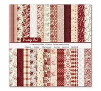 Papel para Álbumes de Recortes con Estampado Flores, 24 Hojas de Papel Scrapbooking de Doble Cara, 15 x 15 CM, Papels Decorativo, Scrapbook Paper para Origami, DIY Tarjetas, Deco Regalos (Rojo)