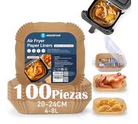 Papel para Freidora de Aire 100 Piezas, 20-24CM Papel de horno Air Fryer Cuadrado, Recipientes Desechables Antiadherentes, para 5-8L Freidora de Aire y Microondas, BPA Free Aigostar