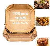 Papel para Freidora de Aire 16CM 100 Piezas, Accesorio de Horno Resistente al Agua y Aceite, Sin BPA, Compatible con Freidoras 2-6 L