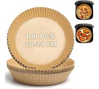 Papel para Freidora de Aire 20-24 CM 100 Piezas, Forro de Papel Desechable Esteras Redondas de Pergaminos Antigrasa Papel de Aceite Silicona Antiadherente Aplicar a Air Fryer