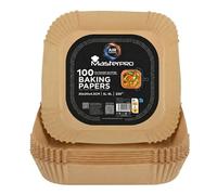 Papel para Freidora de Aire | Pack de 100 Moldes de Papel de Horno Desechable Antiadherente | Compatible con Cosori, Cecotec, Philips| 20x20x4,5cm: Air Fryer de 5 L a 8 L