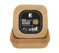 Papel para Freidora de Aire | Pack de 100 Moldes de Papel de Horno Desechable Antiadherente | Compatible con Cosori, Cecotec, Philips| 17x17x4,5cm: Air Fryer de 3.0 L a 5 L (Compactas/Medianas)