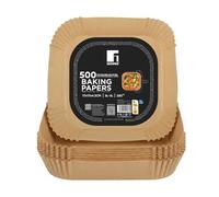 Papel para Freidora de Aire | Pack de 500 Moldes de Papel de Horno Desechable Antiadherente | Compatible con Cosori, Cecotec, Philips| 17x17x4,5cm: Air Fryer de 3.0 L a 5 L (Compactas/Medianas)