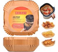 Papel para Freidora de Aire - Paquete de 100 Papel Freidora Aire - Papel Pergamino Cuadrado Desechable para Freidora de Aire - Se Adapta A la Mayoría de Las Marcas(20CM)
