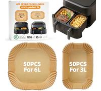 Papel para Freidora de Aire para Philips Dual Airfryer Serie 3000/5000 NA350 NA352 NA550 9L(6L/3L) Moulinex 8,3L(5,2L/3,1L), HONYAO 100 Piezas Papel de Horno Accesorios Air Fryer
