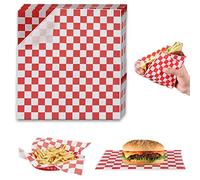 Papel para hamburguesas, 100 hojas de pergamino a cuadros, forro antiadherente para cestas, papel encerado impermeable para envolver alimentos a prueba de grasa para barbacoa, sándwiches, hamburguesas