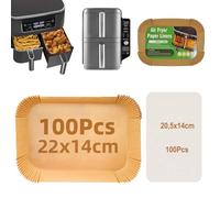 Papel para hornear aire freider, 100 piezas, 22 x 14 cm, papel rectangular sulfurizado y 100 hojas, 20,5 x 14 cm, papel perforado antiadherente para Ninja Air Fryer Foodi Dual Zone