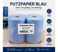 Papel Para Limpieza Azul, Rollo De Paños 3 Capas 38,0x36,0cm