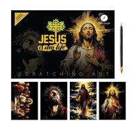 Papel Para Raspar Religioso: Pintura Artesanal De Jesús, Tablero De Arte Del | Kit De Tablero Mágico Creativo Para Rascar, Actividad Espiritual DIY Para Niños De 3 Años Y + Niños, Amigos, Mu