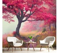Papel Pared Autoadhesivo Árbol Arce Rojo Adecuado Para Cabecero Dormitorio, Sala De Estar, Papel Tapiz Oficina El Libro La Selva Fácil Instalar, Decoración De Paredes Rosa 250X175 Cm