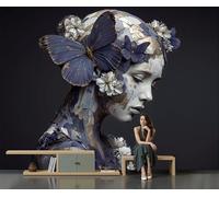 Papel Pared Panorámico Arte En Relieve Estereoscópico 3D Papel Pintado de Seda Escultura De Mujer Mariposa Fantástica Póster Gigante 3D Decorativos de Pared para Dormitorio Pasillo, 200x140cm, Negro