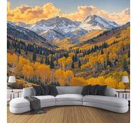 Papel Pared Panorámico Pintura De Paisaje Montañoso Otoñal Papel Pintado de Seda Bosque De Álamos Dorados Póster Gigante 3D Decorativos de Pared para Salón Dormitorio Pasillo, 350x250cm, Dorado