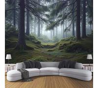 Papel Pared Panorámico Reino Secreto Del Bosque Papel Pintado de Seda Árboles Imponentes Cubiertos De Musgo Póster Gigante 3D Decorativos de Pared para Salón Dormitorio Pasillo, 400x280cm, Verde