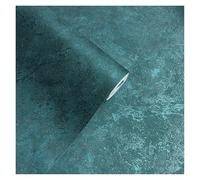 Papel Pared Papel tapiz de mármol metalizado verde azulado oscuro, estilo industrial vintage, liso, texturizado, vinilo, pavo real, for fondo sala estar(2mx53cm)