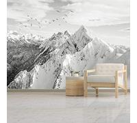 Papel Pared,Retro Negro Blanco Alpes Nieve Montaña Pájaro Rebaño Gran Autoadhesivo Papel Pintado Despegar Y Pegar Papel De Contacto Desmontable Vinilo Mural Adecuado Para Dormitorio Decorativo Sala