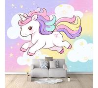 Papel Pintado 200 x 140 cm Dibujos Animados Unicornios Magia Diversión Nubes - Fotomural Decorativo con Efecto 3D - Tejido no Tejido para Decoración de Pared en Salón, Dormitorio u Oficina Púrpura