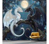 Papel Pintado 200 x 140 cm Dragón Luna Fantasía Anime Fotomurales No Tejido Murales Decoración de Pared, Póster Pared Personalizado 3D Para Salón Dormitorio Oficina Habitación Infantil, Blanco Negro