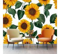 Papel Pintado 200 x 140 cm Fotomurales Amarillo Papel pintado panorámico decorativo apto para armarios de habitaciones Acuarela Lindo y soñador Girasoles y flores Papel pintado tejido no tejido