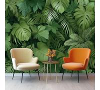 Papel Pintado 200 x 140 cm Fotomurales Verde esmeralda Papel pintado panorámico decorativo apto para armarios de habitaciones Simple Selva Tropical Hojas de Plantas Papel pintado tejido no tejido