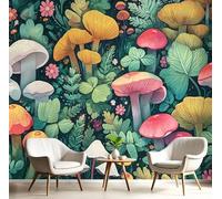 Papel Pintado 200x140cm Fotográfico Hongos Silvestres Papel de Pared XXL Criaturas Del Bosque Póster Gigante de Mural Decoración De Pared para Sala Cuarto Oficina Salón, Verde