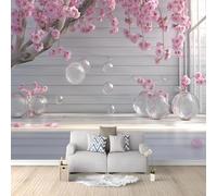 Papel Pintado 250 x 175 cm Flores Cerezo Burbujas Romance Primavera Plantas - Fotomural Decorativo con Efecto 3D - Tejido no Tejido para Decoración de Pared en Salón, Dormitorio u Oficina Gris