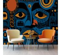 Papel Pintado 300 x 210 cm Fotomurales Azul oscuro Papel pintado panorámico decorativo apto para armarios de habitaciones Arte Abstracto Retratos de Rostros Papel pintado tejido no tejido