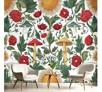 Papel Pintado 300x210cm Fotográfico Hongos Y Enredaderas Papel de Pared XXL Art Nouveau Póster Gigante de Mural Decoración De Pared para Sala Cuarto Oficina, Verde Oscuro
