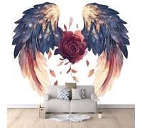 Papel Pintado 3D Alas Rosa Tela no Tejida Fotomurales Pluma Arte Papel Pintado 200x140 cm Poster Resistente Impermeable Fácil de Limpiar Cafeterías Galerías Oficinas Murales Decorativos Pared