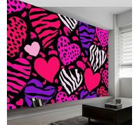 Papel Pintado 3D Animal Rayas de Cebra Romántico Corazón 350An x 256Al cm, Mural de Pared de Mid Century para Habitación Infantil Salón - Papel Pintado Decoración Fotográfica Moderna Resistente