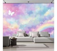 Papel Pintado 3D Arcoíris Mariposas Cielo 250x175cm, Estilo Acuarela Onírico Papel Tapiz Grande Murales Fotográfico Decoración De Paredes Para Salón Dormitorio