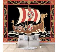 Papel Pintado 3D Barco Dragón Nórdico 400x280 cm Fotomurales Tejido No Tejido, Mito Papel Tapiz Grande Murales Fotográfico Moderno Decoración de Paredes