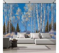 Papel Pintado 3D Bosque De Abedules 400Anx280Al cm Fotomurales Tejido No Tejido, Paisaje En Invierno Papel Tapiz Grande Murales Fotográfico Moderno Decoración de Paredes