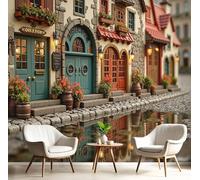 Papel Pintado 3D Campo Casas 200Anx140Al cm Fotomurales Tejido No Tejido, 3D Cuento De Hadas Papel Tapiz Grande Murales Fotográfico Moderno Decoración de Paredes