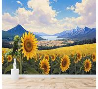 Papel Pintado 3D Campos De Girasoles Montañas Lagos Paisajes De Verano | Texturas Decorativas y Lujosas Ideales Para Oficinas Zonas de Estudio Hogares Dormitorios Salones Paredes con TV-300cm×210cm