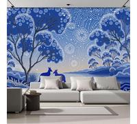 Papel Pintado 3D Canguro Árboles Río 350x256cm, Estilo Artístico Puntillista Papel Tapiz Grande Murales Fotográfico Decoración De Paredes Para Salón Dormitorio
