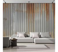 Papel Pintado 3D Cartón Corrugado Plateado 350 × 256 Cm Fotomurales Tejido No Tejido,Realismo Papel Tapiz Grande Murales Fotográfico Estilo Industrial Decoración De Paredes