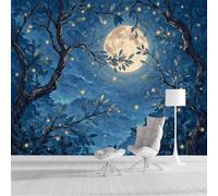 Papel Pintado 3D Cielo Nocturno Luna Llena Ramas De Árboles 300x210cm, Estilo De Pintura Al Óleo Onírico Papel Tapiz Grande Murales Fotográfico Decoración De Paredes Para Salón Dormitorio
