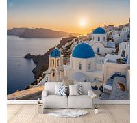 Papel Pintado 3D Ciudad De Oia 200x140 cm Fotomurales Tejido No Tejido, Papel Tapiz Grande Murales Fotográfico Moderno Decoración de Paredes