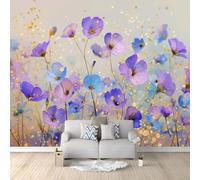 Papel pintado 3D con acuarela, flores silvestres moradas y azules, decoración del hogar, para sala de estar, dormitorio, habitación de los niños, papel pintado fotográfico no tejido, 250 x 175 cm